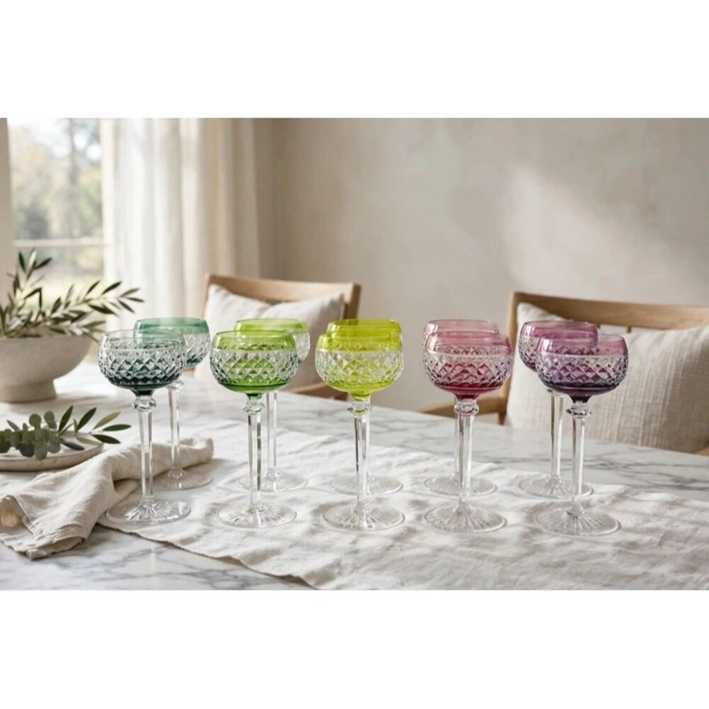 10x RARE Val Saint Lambert Attributed Rainbow Champagne Coupe Set - Diamond cut